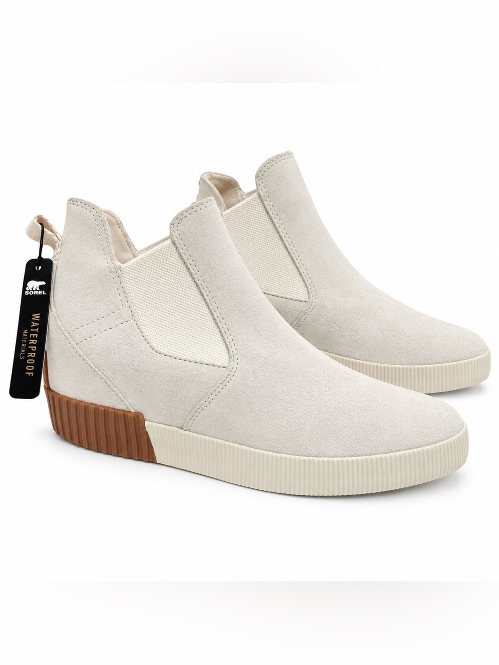 NEW Sorel Womens 6.5 Out N About Wedge Chalk Waterproof Suede Sneaker Bootie